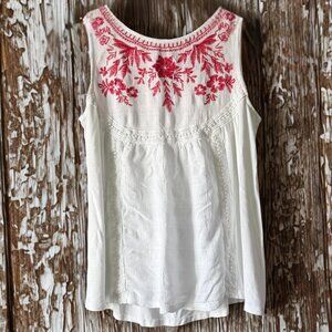Knox Rose Bohemian Blouse with Red Embroidery - Size M